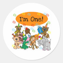 Party Animals 1st Birthday Round Sticker