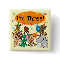 Party Animals 3rd Birthday Tshirts Button