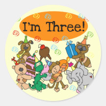 Party Animals 3rd Birthday Tshirts Round Sticker