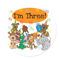 Party Animals 3rd Birthday Tshirts Stickers