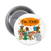 Party Animals 4th Birthday Tshirts and Gifts Pins