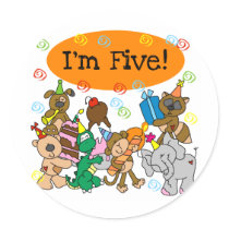Party Animals 5th Birthday Tshirts and Gifts Sticker