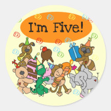 Party Animals 5th Birthday Tshirts and Gifts Round Stickers