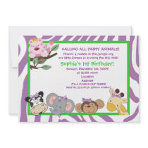 PARTY ANIMALS Baby Girl 1st Birthday Jungle 5x7 invitations by allpetscherished PARTY ANIMALS Baby Girl 1st Birthday Jungle 5x7 invitations