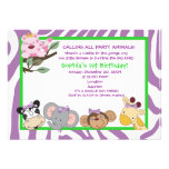 PARTY ANIMALS Baby Girl 1st Birthday Jungle 5x7 Custom Announcement