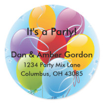 Party Balloons Address Labels Round Sticker