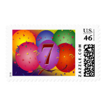 Party balloons for 7th birthday postage stamp