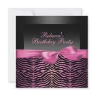 Party Black & Pink Zebra Birthday Invitation invitation