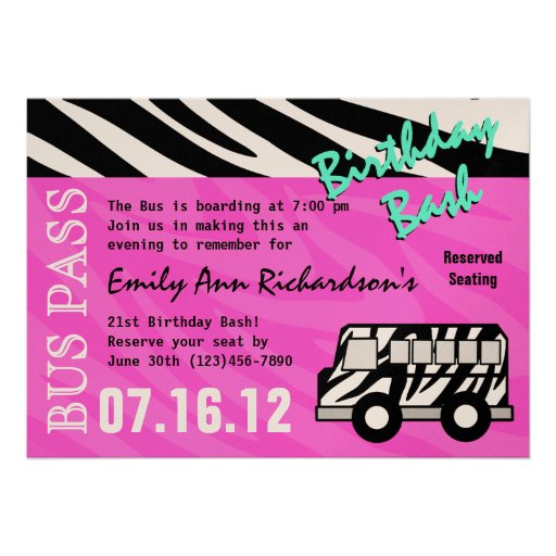 Party Bus Birthday Bash Personalized Invite