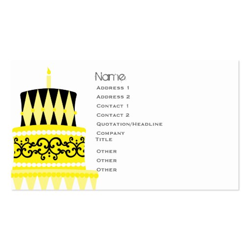 Party Cake Yellow Business Card Templates (front side)
