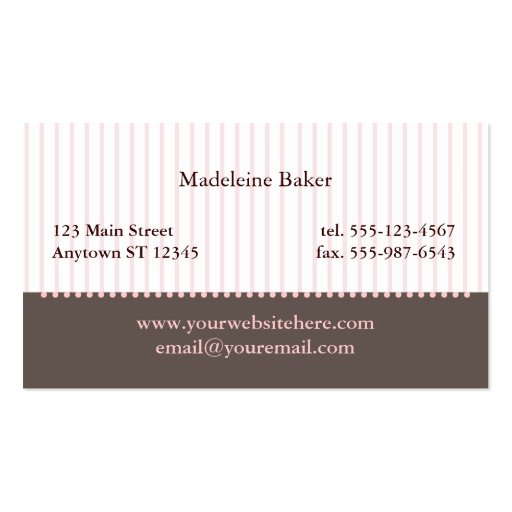 Party Cakes Custom Bakery Business Card (back side)