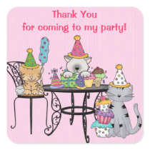 Party Cats Birthday Square Stickers