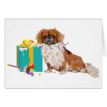 Party Collar Pekingese with Present Greeting Card