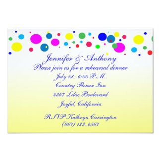 Party Colors Rehearsal Dinner Wedding 5x7 Paper Invitation Card