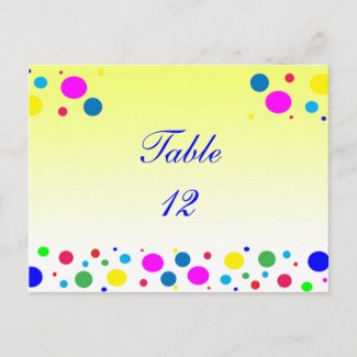 Party Colors Wedding Table Number