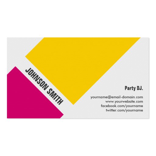 Party DJ - Simple Pink Yellow Business Card (back side)