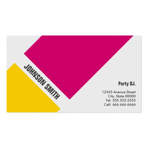 Party DJ - Simple Pink Yellow Business Card (front side)