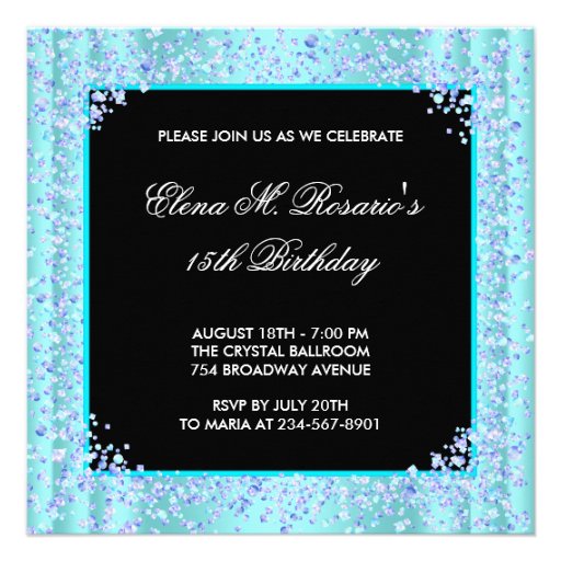 Party Dress Balloons Purple Teal Blue Quinceanera Personalized Announcement
