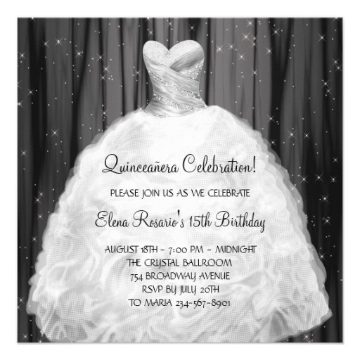 Party Dress Black White Quinceanera Invitations