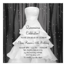 Party Dress Black White Quinceanera Invitations