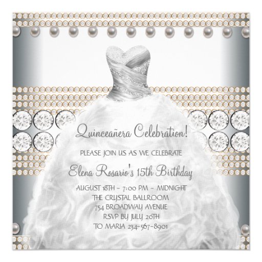 Party Dress Gold and White Quinceanera Invitations