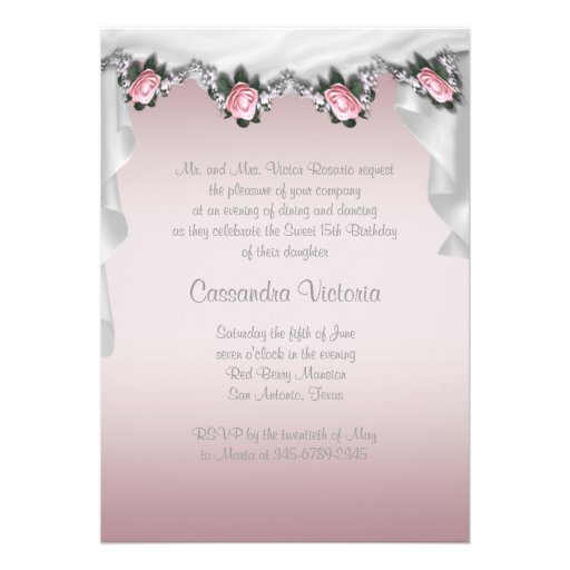 Party Dress Princess Pink Rose Quinceanera Invitations