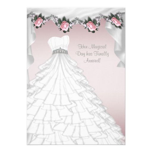 Party Dress Princess Pink Rose Quinceanera Invitations