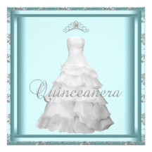 Party Dress Tiara Teal Blue White Quinceanera Announcement