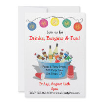 Party Drinks Invitation with wine, soda and beer