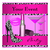 Party Event Shoes Pink Lipstick Personalized Invite