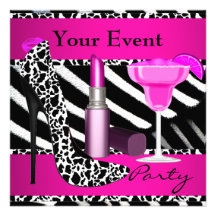 Party Event Zebra Shoes Hot Pink Lipstick Personalized Invites