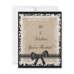 Party Fabulous 40th Black White Beige Floral Custom Invites