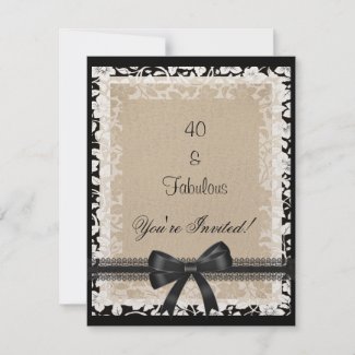 Party Fabulous 40th Black White Beige Floral invitation