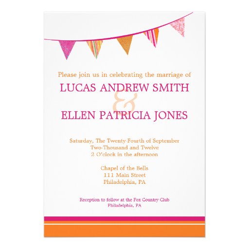 Party Flags Wedding Invitation - Pink & Orange