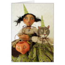 Party Girl & Cat Halloween Card cards