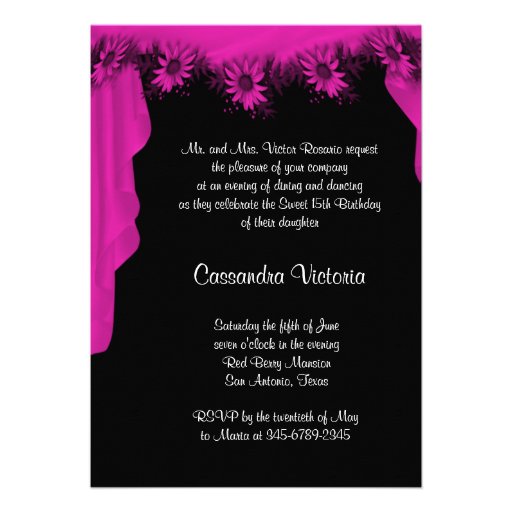 Party Gown Fuchsia Hot Pink Daisy Quinceanera Personalized Invites