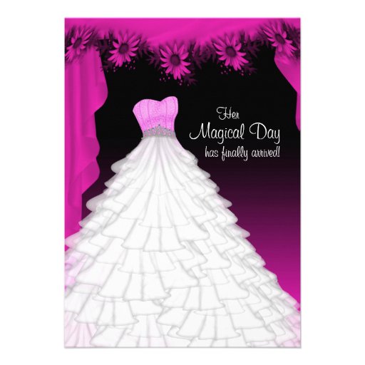 Party Gown Fuchsia Hot Pink Daisy Quinceanera Personalized Invites