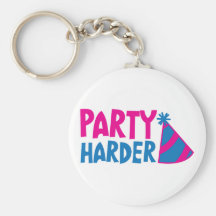 PARTY HARDER! with party hat Keychain