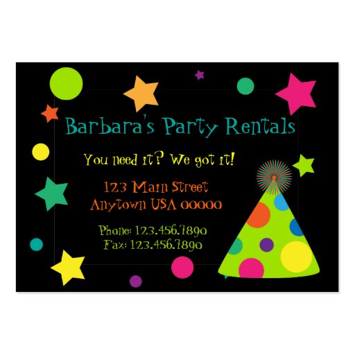 Party Hats Party Planner Business Card (front side)