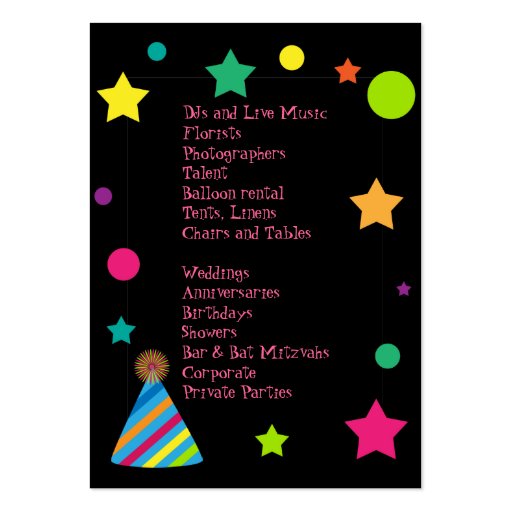 Party Hats Party Planner Business Card (back side)