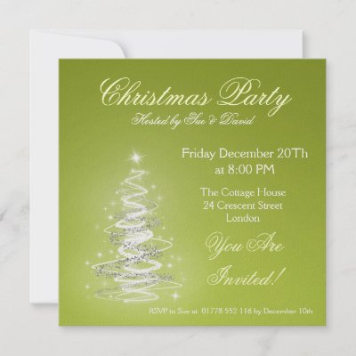 Party invitation lime green with Christmas Tree invitation