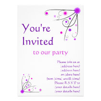 Party Invitation - Purple & Pink Flower Swirl