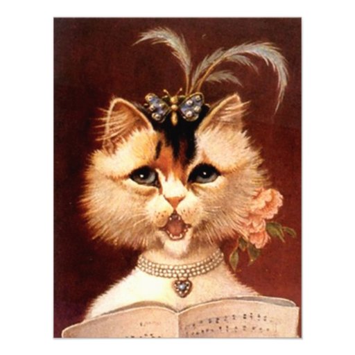 Party Invitation Singing Victorian Parlor Cat