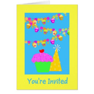 Party Invitation With Cupcake Greeting Card