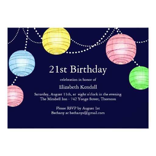 Party Lantern 21st Birthday Invitation