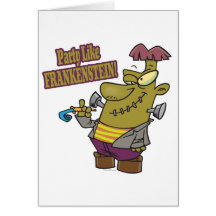 party like frankenstein cartoon greeting cards