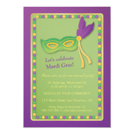 Party Mask and Beads Mardi Gras Invitations