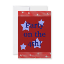 "Party On the 4th!" Red, White & Blue w/ Stars [2] Custom Invitation