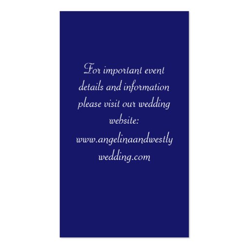 Party Pearls on Indigo Wedding Website Card Business Card Template (back side)