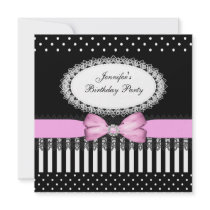 Party Pink Bow Black White Polka Dots